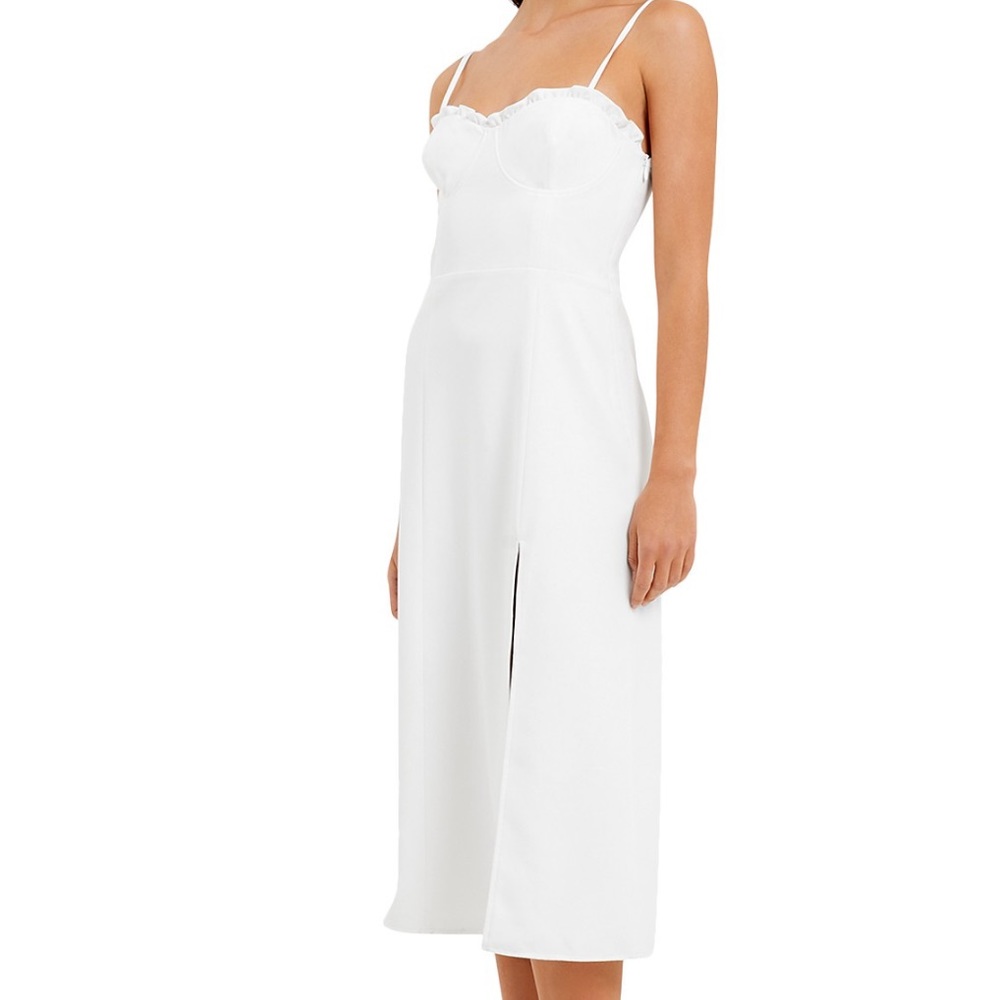 White Babydoll Ruffle Trim Midi Dress